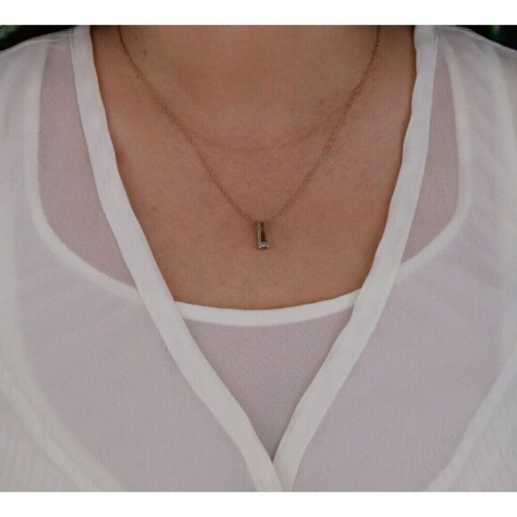 10k Yellow Gold Diamond Necklace 18" Chain - Picture 4 of 8